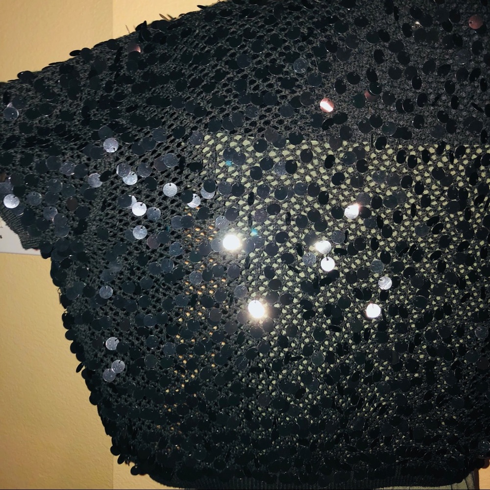 CEJON Black Sequin Open Knit Shrug/Bolero Sz M/L - Picture 4 of 8